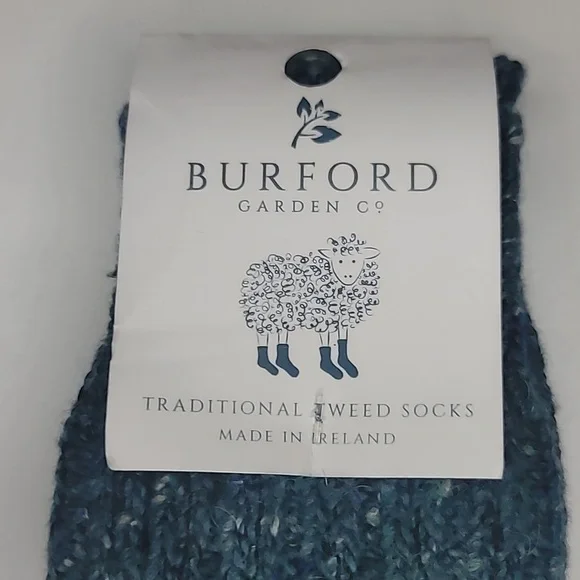 NWT BURFORD GARDEN CO. Traditional Tweed Wool Socks Teal Ireland - Picture 2 of 3